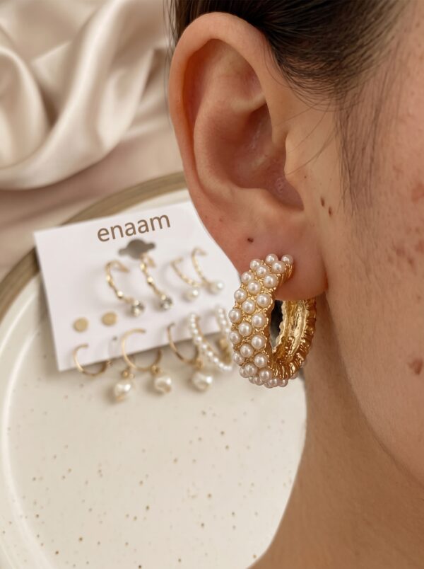 Set of 9 Gold Chunky Real Freshwater Pearl Hoops and Studs
