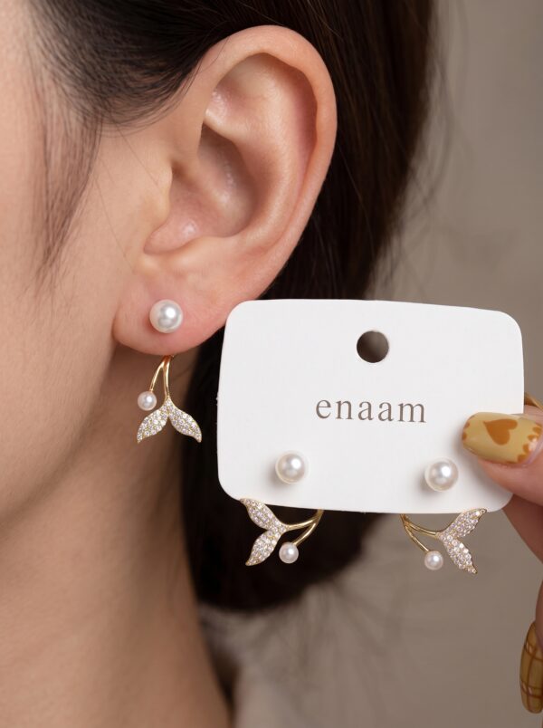 Graceful Fish Tail Pearl Stud Earrings