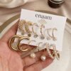Set of 9 Gold Chunky Real Freshwater Pearl Hoops and Studs