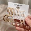 Set of 9 Gold Chunky Real Freshwater Pearl Hoops and Studs