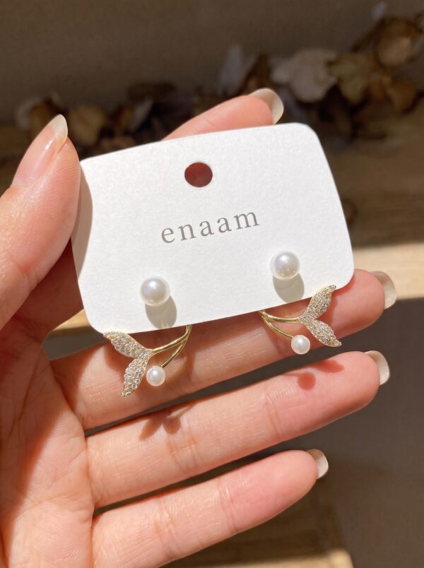 Graceful Fish Tail Pearl Stud Earrings