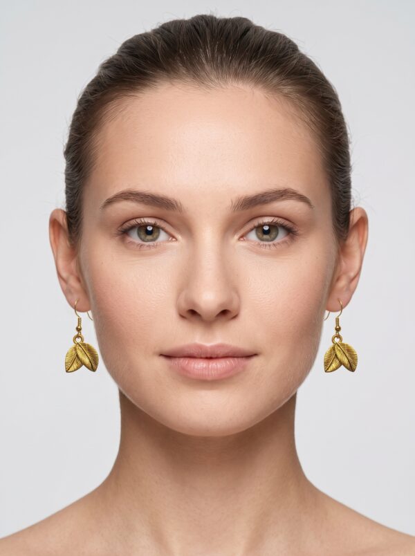 Jewelry_product_worn_on_ears_202607021522 Gold Plated Leaf Drop Jhumka Earrings